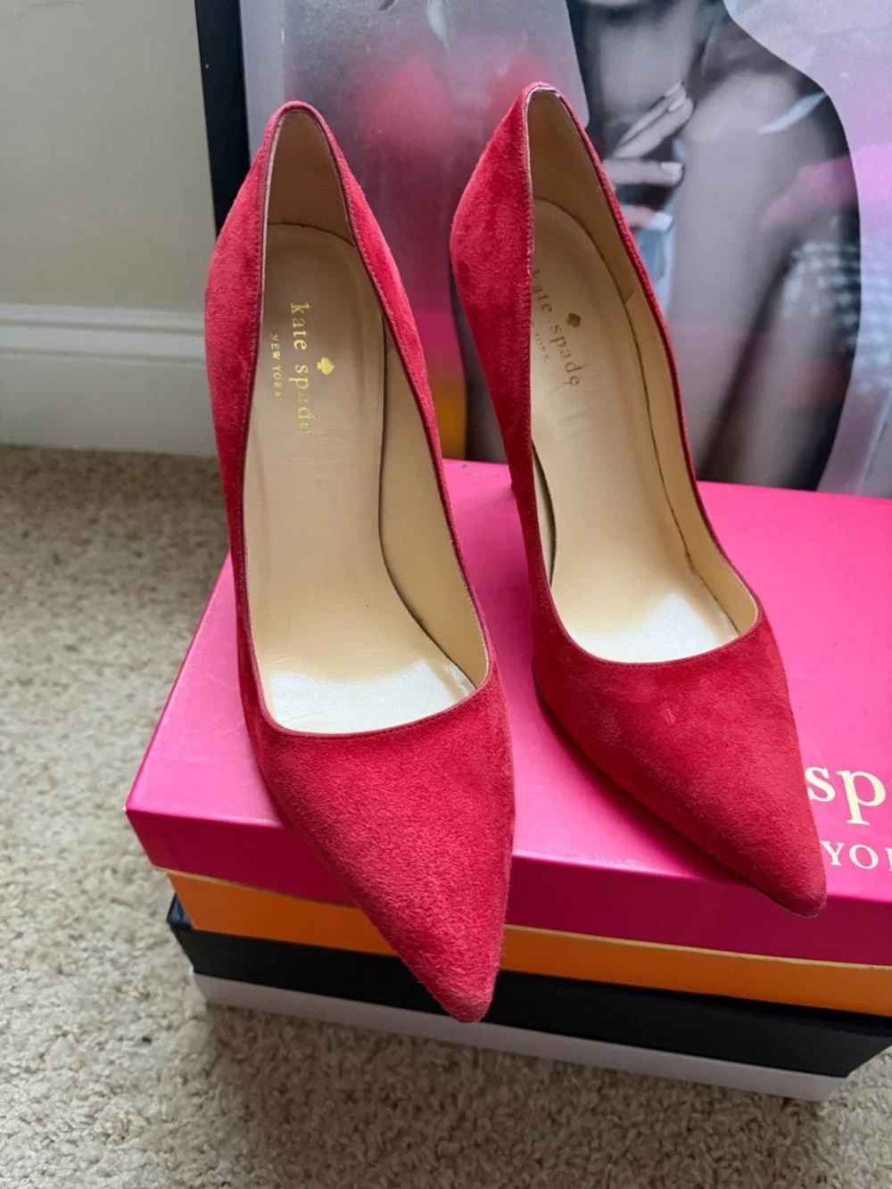 Kate Spade Vivian Suede heels pumps red burgundy size 7.5. - Picture 5 of 7